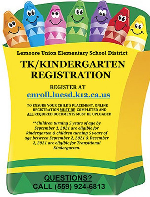 Lemoore Elementary School District says time to register for TK/Kindergarten